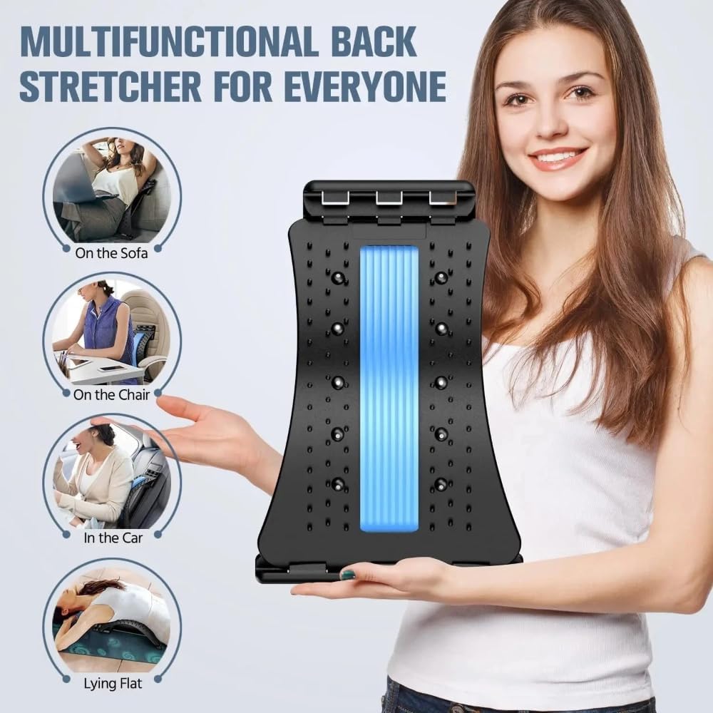 Back Stretcher for Lower Back Pain Relief – Lumbar Support Spine Stretcher with Adjustable Arch & Acupressure Points – Back Pain Relief Device for Posture Correction, Sciatica & Back Massager