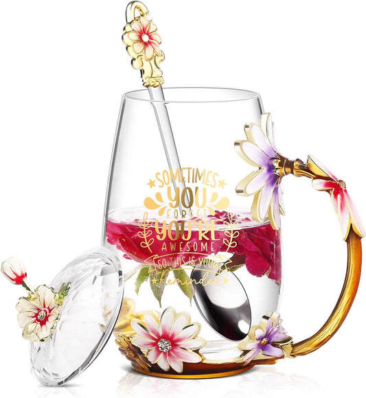 Luka Tech 35OZ Enamel Glass Flower Teapot Gifts For Women | With Removable Loose Tea Leaf Infuser Tea Maker,Tea Lovers Gifts For Mom Mothers Day Christmas Birthday Valentines Day