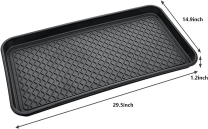 Boot Tray for Entryway,Hard Plastic Boot Mat,Shoe Tray,Shoe Mat for Indoor and Outdoor Use (Black Flower (Hard Plastic), 29.5X14.9 inch)