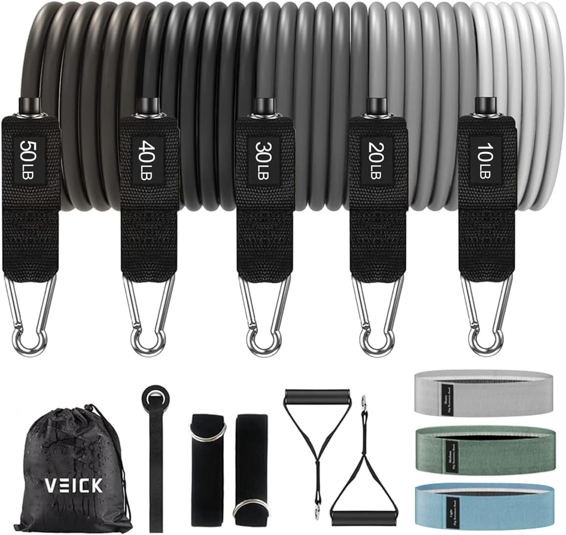 VElCK Resistance Bands Set with Handles for Exercise, Workout and Home Gym | 100% Natural Latex, 10-150LBS, Versatile for Yoga, Pilates, Strength, Home Gym