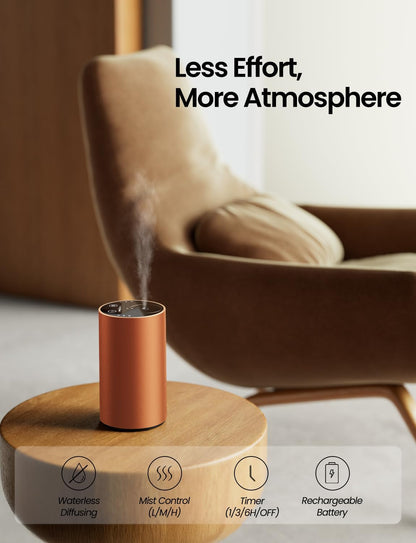 Waterless Essential Oil Diffuser, Rechargeable Scent Diffusers with 3 Mist Levels & Timers, Portable Aromatherapy Diffuser for Home Car Room Studio Office, Black Metal