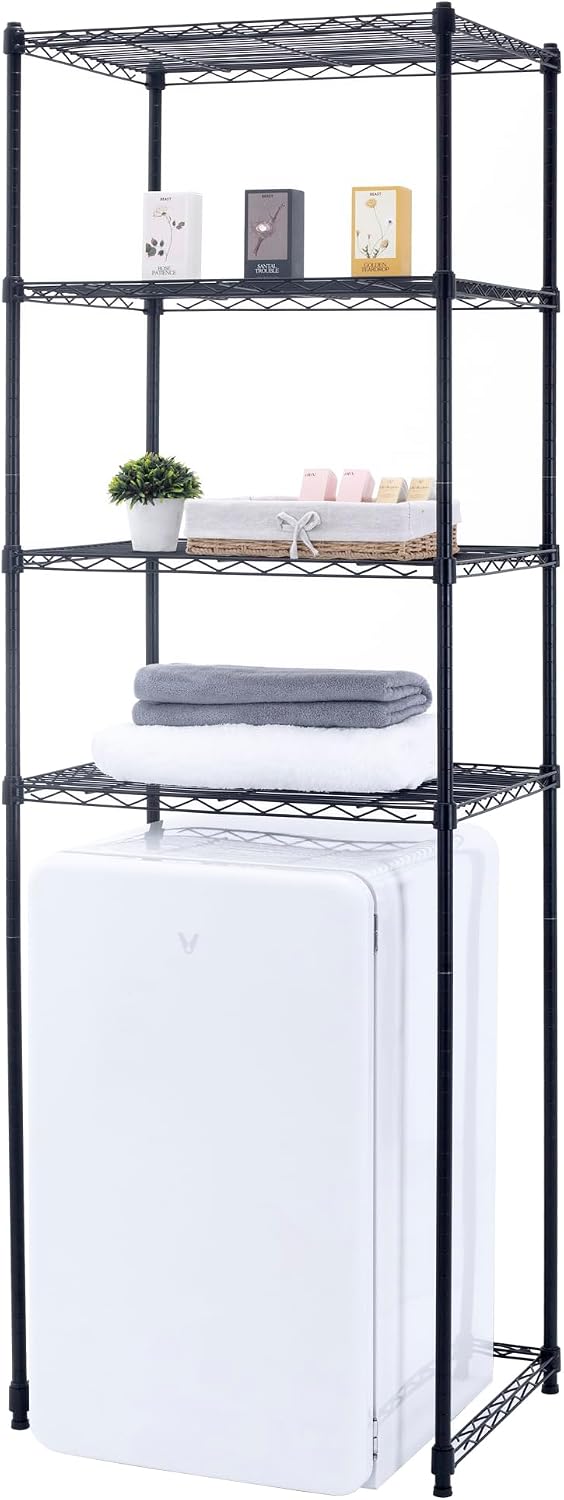 Zvyteay 4 Tier Mini Fridge Shelf Adjustable Height Storage Shelf Metal Storage Rack Mini Fridge and Microwave Stand for Dorm, Kitchen, Office, White