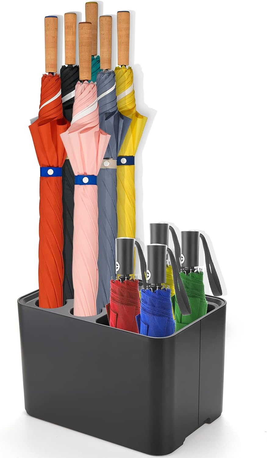 Elsjoy Black Umbrella Stand, Entryway Umbrella Organizer, Compact and Efficient with Removable Drip Tray, Holds 10 Umbrellas