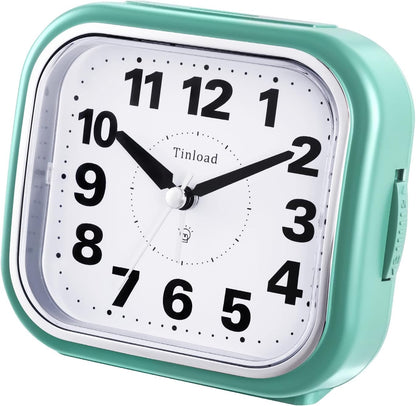 Tinload 4.3" No Ticking Analog Alarm Clock,Silent Readable for Seniors,Easy to Set,Gradual Rise Alarm,Big Numbers,On/Off Switch on Side,Gentle Wake,Snooze,Lighted on Demand,Battery Operated,Black