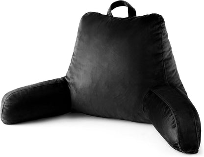 Reading Pillow for Bed with Arm Support, Large Backrest Cushion for Sitting Up in Bed, Plush Ergonomic Back Pillow for Reading, Watching TV, Gaming & Relaxing,Pillow with Shredded Memory Foam,Grey