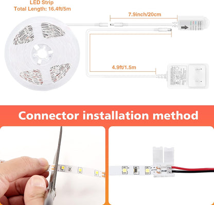 WOBANE 16.4ft Motion Sensor LED Strip with Remote,Warm White Tape Lighting | Dimmable LED Strip Lights for Kitchen, Under Cabinet, Bedroom, Shelf, Bed, PIR Function,Night Light,Adapter,3000K Warm White
