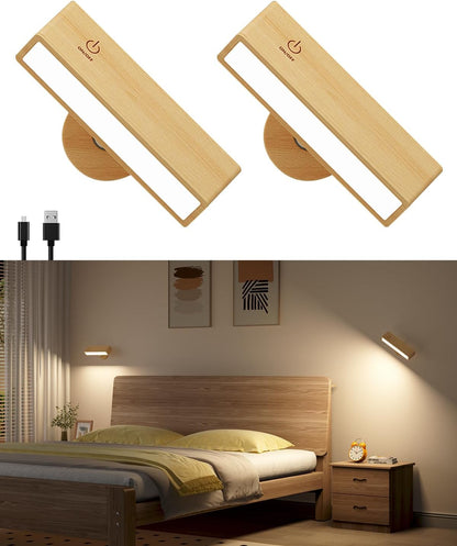 DetarZinLED Wall Lights Battery Operated Wooden,Magnetic Wall Sconces Rechargeable,Adhesive Wall Lights for Bedroom,Dimmable Wall Mounted Bedside Lamp,Cordless Battery Wall Sconce for Bedroom Reading