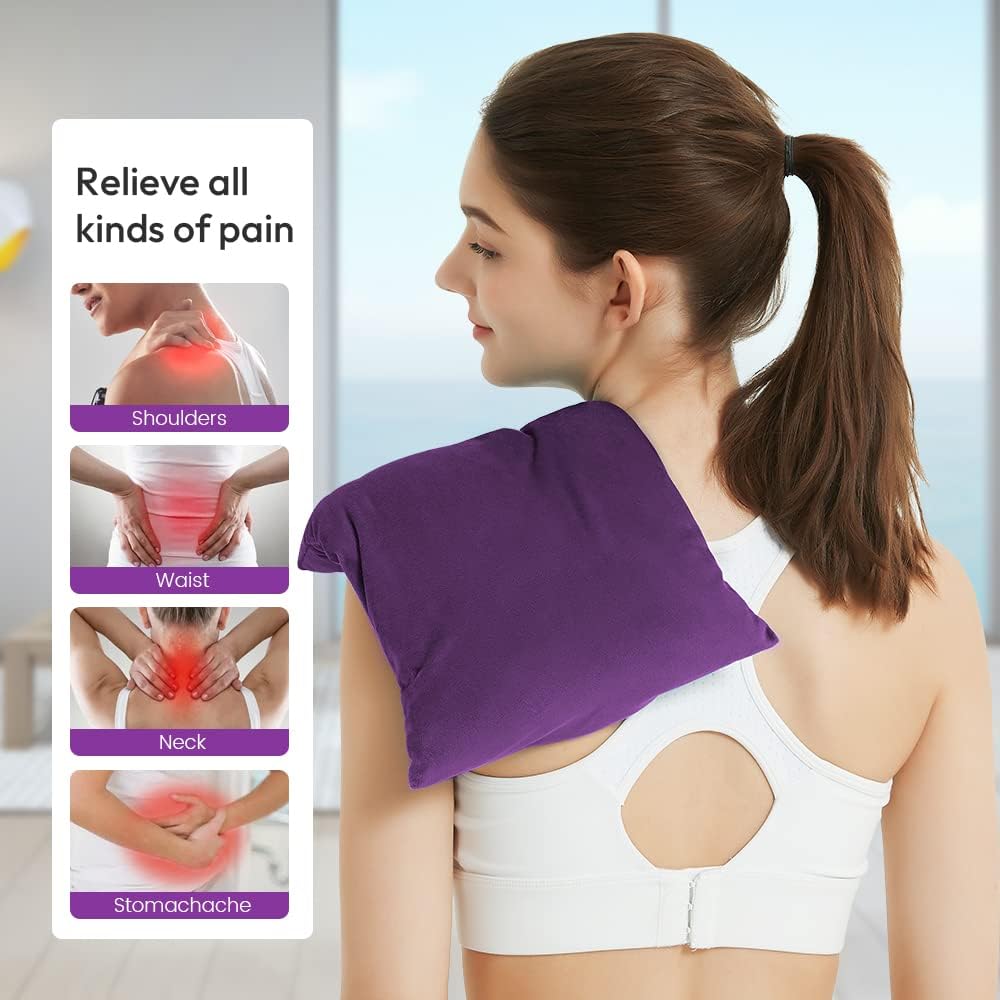 MORLIDEN Microwavable Heated Neck Wrap Warmer and Shoulder Weighted Heating Pad Microwave for Hot and Cold Compress - Purple