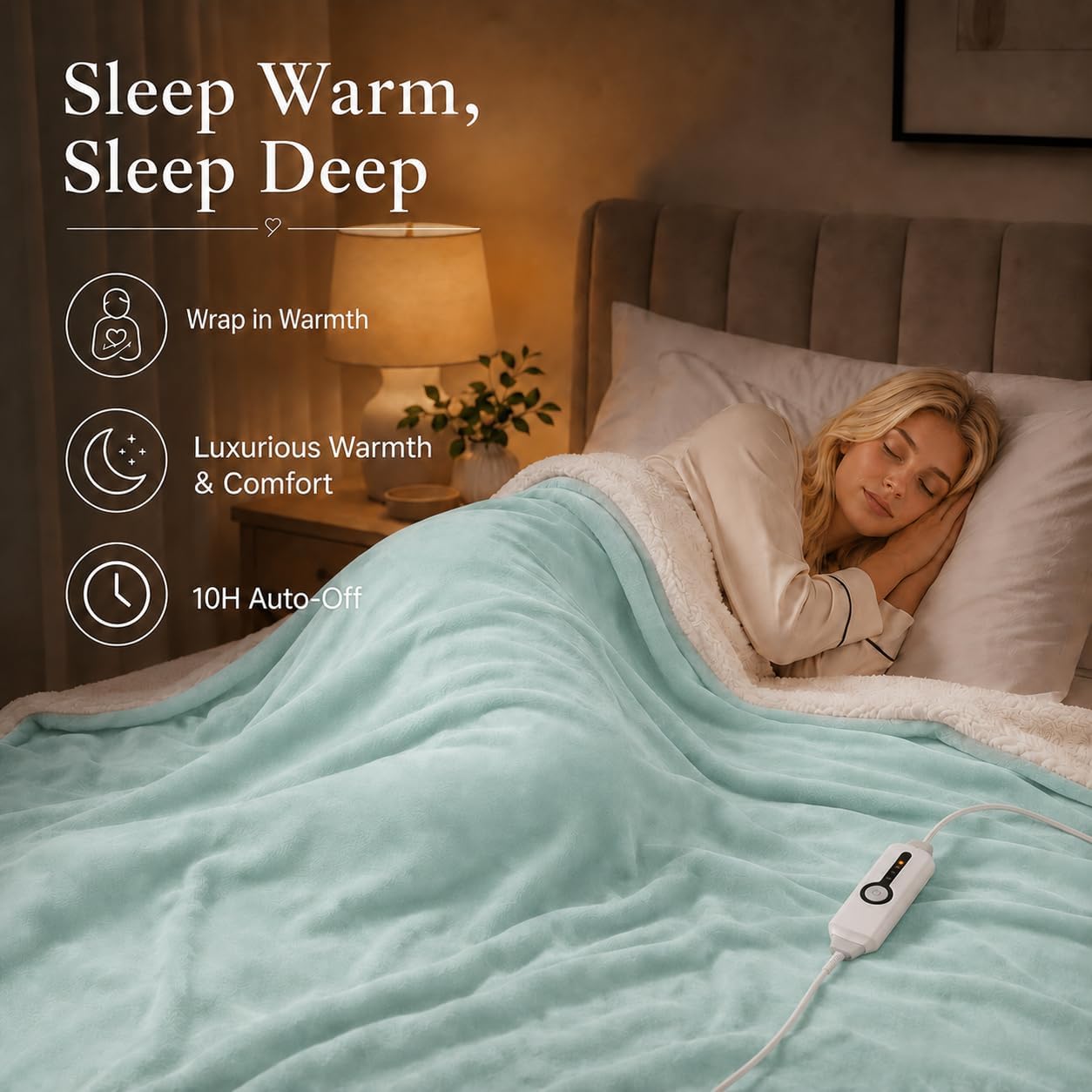 Electric Heated Blanket Full Size 72"x84" – Light Gray | ETL for Safe Overnight, 4 Heat Settings & 10H Auto Off, Dual-Sided Microplush Sherpa for Home Night, Machine washable