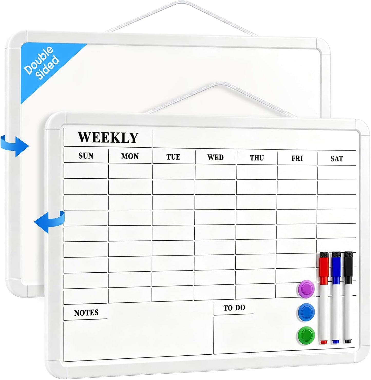 MaxGear Weekly Dry Erase Calendar Board, 11" x 17" Magnetic Whiteboard | Double-Sided Wall Planner: Weekly Calendar on One Side, Blank Whiteboard on The Other, Includes 3 Color Markers and Magnets