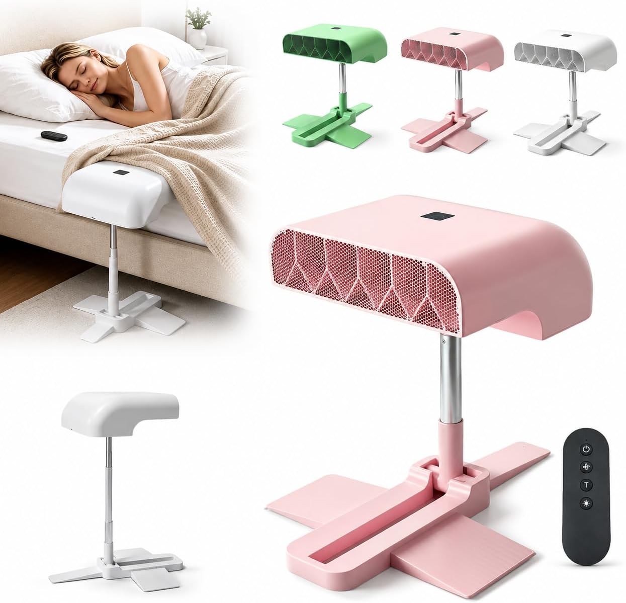 Under Sheets Cooling Fan, Mattress Cooling Fan for Hot Sleepers, Rechargeable Air System with Remote, 5 Speeds, Adjustable Height, Quiet Under Blanket Airflow for Low and Standard Beds (White)