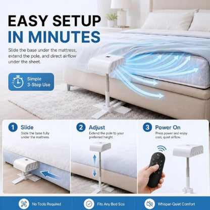 Bed Cooling Fan Under Sheets - Bed Cooling System with 5 Speeds and Remote, Adjustable Height Mattress Fans for Under Blankets