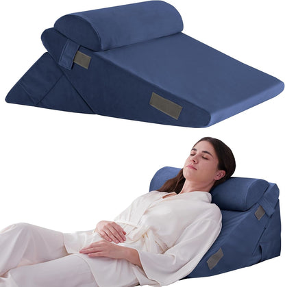 Ruqmuis Wedge Pillow Set for After Surgery, 3PCS Adjustable 9&12 Inch Bed Wedge Pillow for Sleeping, Incline Pillow Wedge for Headboard, Post Surgery, Acid Reflux, Neck&Back Support, White/Grey