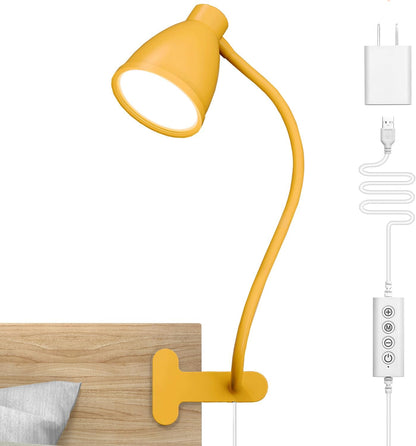 BOHON Desk Lamp 5 Color Modes 10 Brightness Dimmer Reading Light Black | 10W 38 LED Clamp Lamp with Auto Off Timer 360° Flexible Neck Clip on Light for Bed Bedside, AC Adapter Include