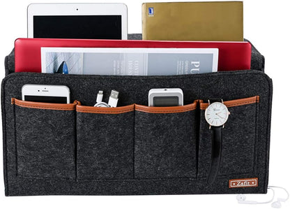 Zafit Bedside Caddy, Large Size Bedside Storage Organizer Bedside Organizer Caddy for Magazine Remotes Phone (13.4'' x 18.1'' Plus Size, Dark Grey)