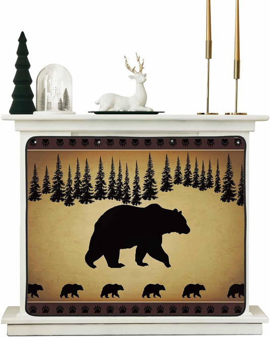 Black Bear Magnetic Fireplace Cover, Fireplace Draft Blocker, Vintage Animals Farmhouse Pine Brown Forest Fireplaces Blanket for Heat Loss/Cold Air, Fireplaces Draft Stopper Cover for Inside 36''x30''
