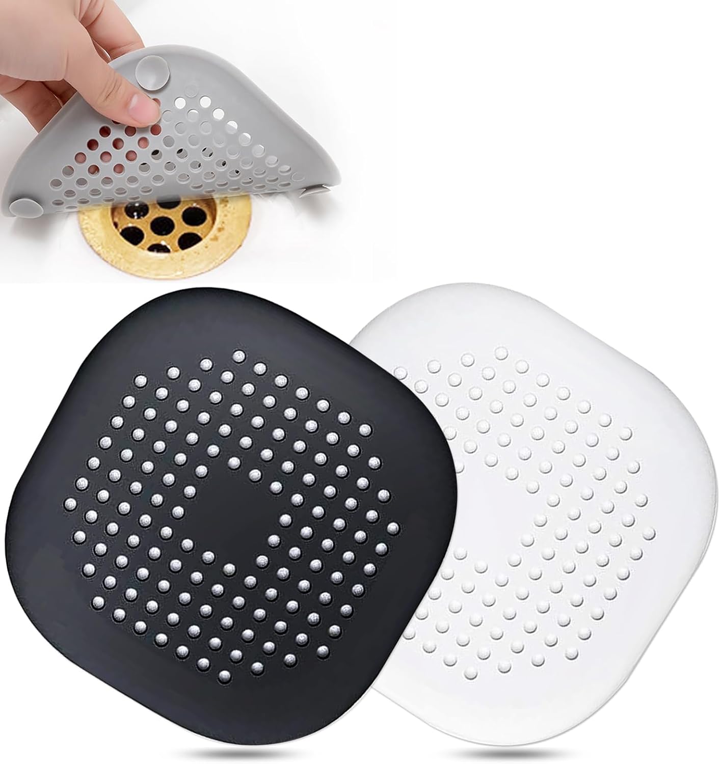 Bovinde Hair Drain Catcher,Square Cover for Shower 2 Pack (Black) | Drainer Cover Silicone Hair Stopper with Suction Cups,Protector Accessories,Easy to Install Suit for Bathroom,Bathtub,Sink