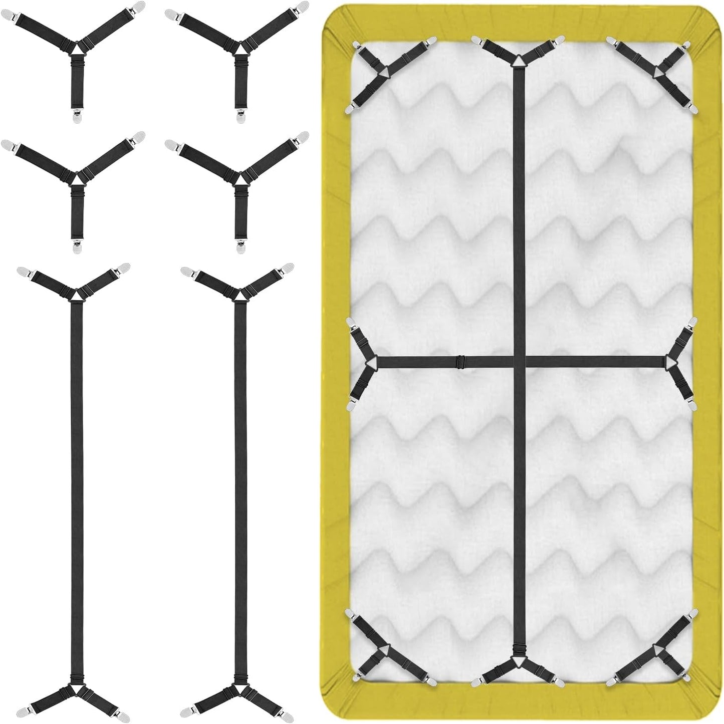 4 Pack Mattress Elastic Straps, Elastic Bed Sheet Holders for Corners Fitted Straps Clip Adjustable Bedsheet Grippers Mattress Sheet Corner Holders, Fitted Bedsheet Clip for Bedding Sofa Cover