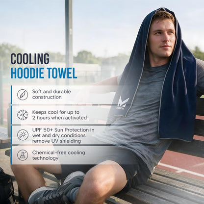 MISSION Cooling Hoodie Towel, Evaporative Cool Technology, Cools Instantly When Wet, UPF 50 Sun Protection, Contours Your Head to Stay in Place, Great for Sports, Fitness, Gym