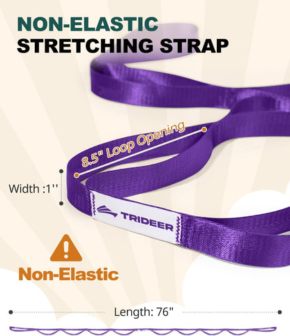 Trideer Non-Elastic Stretching Strap with Loops for Physical Therapy & Rehab, Knee Hip Leg ROM Post-Surgery, Yoga Strap for Stretching, Leg Lifter Strap Mobility Aid, Hamstring Calf Back