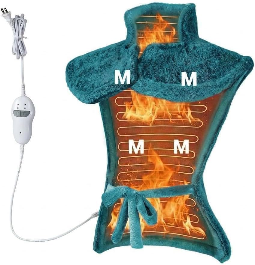 Massaging Heating Pad for Neck and Shoulders and Back Pain Relief | 24 x 35" Large Electric Heating Pad with 4 Vibration Motors, 2 Heat Levels, 4 Massage Modes, Auto Shut-Off, Wearable Design