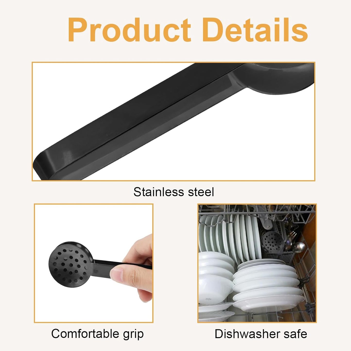 3pcs Tea Bag Squeezer, Stainless Steel Tongs Strainer Gripper for Teabags Clip Ice Cubes & Sugar Tea Drinker Accessories (Black)