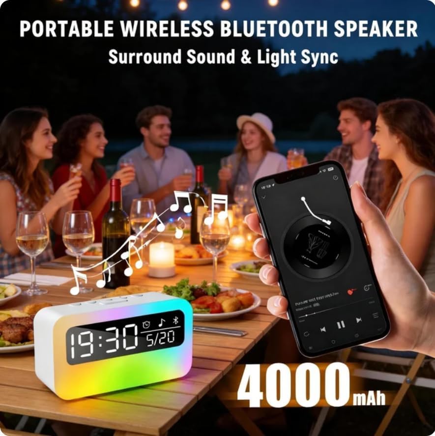 4-in-1 Night Light for Kids Adults, White Noise Sound Machine with 24 Soothing Sounds Portable Rechargeable Adjustable Brightness Light, Bluetooth Speaker Time Display, App Control