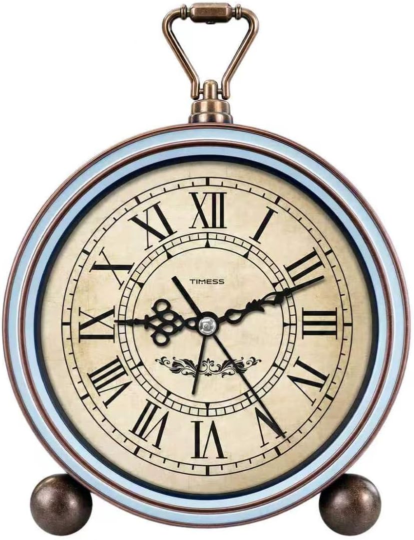 TIMESS 4.3-Inch Vintage Analog Alarm Clock, Silent Non-Ticking, Brown