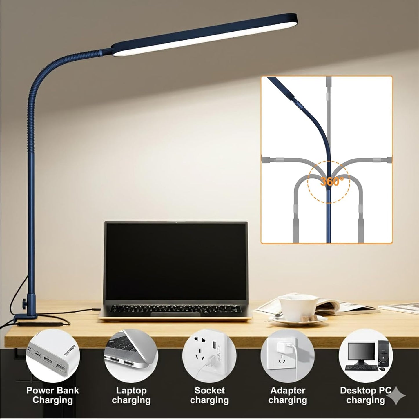 SKYLEO Desk Lamp for Home Office, Eye Comfortable LED Desk Light for Long Hours, Adjustable Swing Arm with Memory Function, Black
