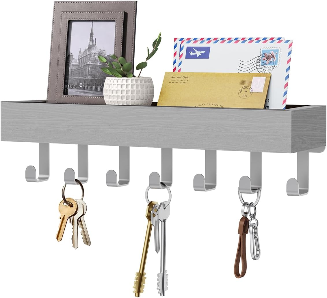 Key Holder Wall Mount Magnetic Adhesive, Key Hooks Rack with Shelf | Key Hanger with Mail Organizer for RV Camper Fridge Living Room Decor, Home Essentials, Black