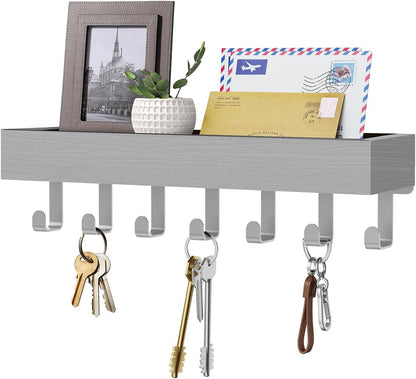 Key Holder Wall Mount Magnetic Adhesive, Key Hooks Rack with Shelf | Key Hanger with Mail Organizer for RV Camper Fridge Living Room Decor, Home Essentials, Black