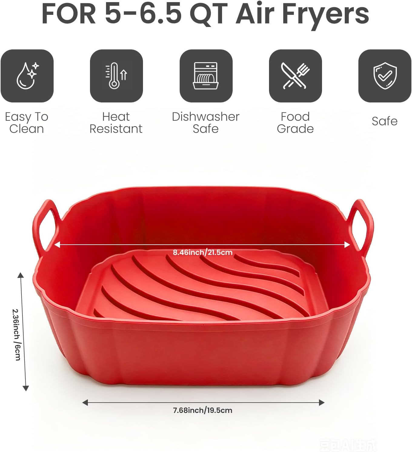 Redfly 2 Pack Silicone Air Fryer Liners,Square Reusable to 8.5in Air Fryer | Compatible with Ninja AF141 181、COSORI 5-6.5 QT Non-Stick Basket Inserts,Silicone Mat Bowl Air Fryer Accessories Kitchen