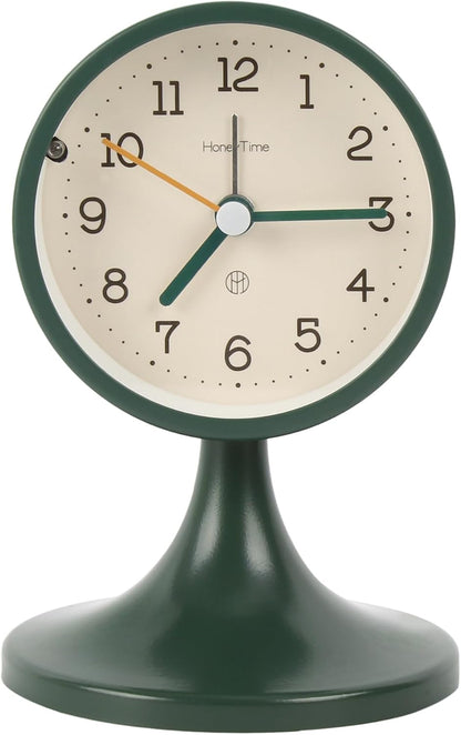 3" Round Quartz Analog Metal Alarm Clock Silent Non Ticking Desk Clock