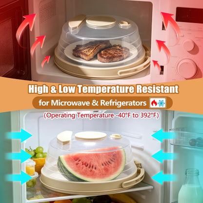 10.6 inch Large Collapsible Microwave Splatter Cover & Anti-Scald Base Plate with Water Steamer with100 Elastic Food Covers, Microwave Cover for Food with Handle,Silicone Microwave Food Cover