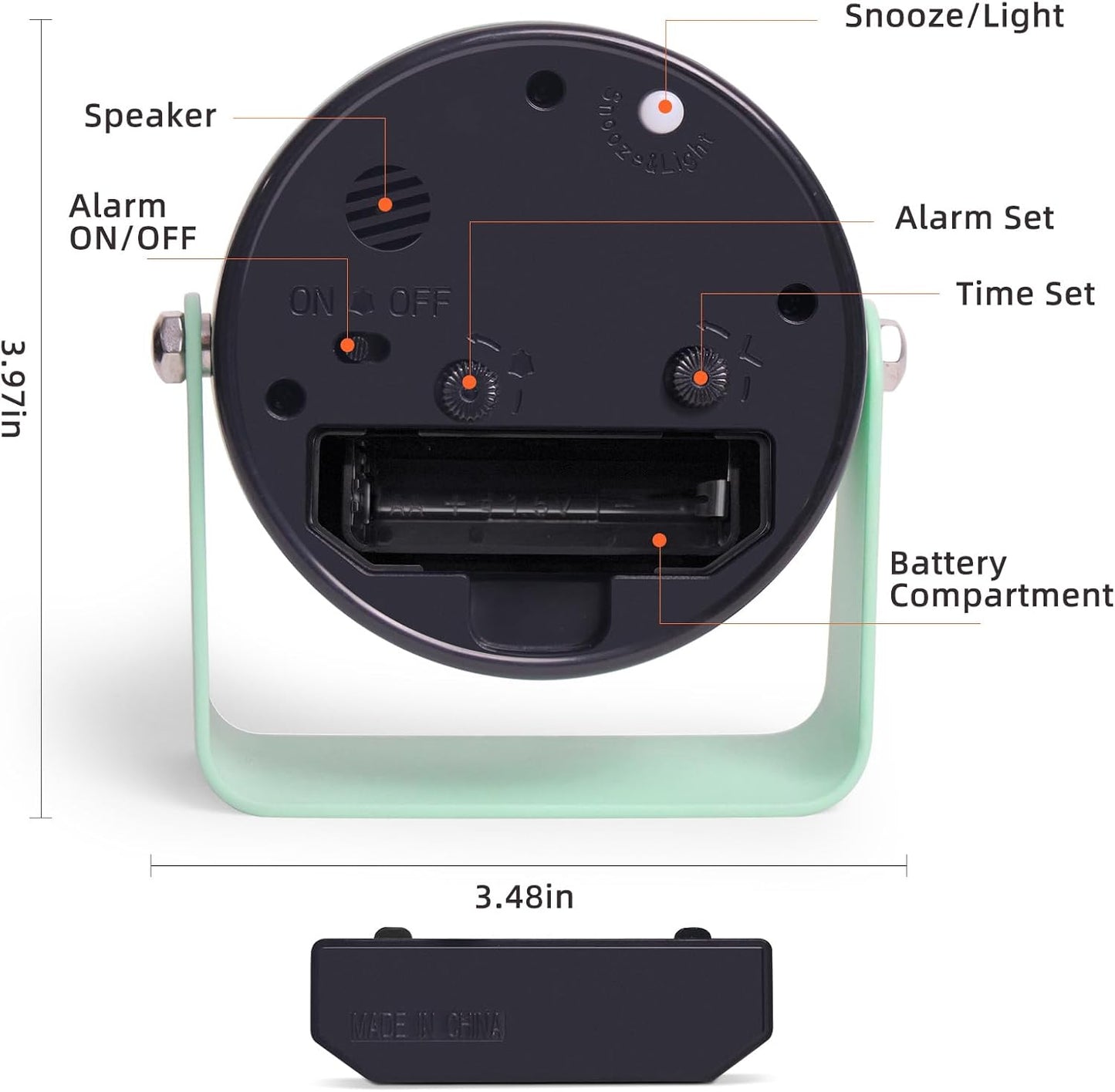 Analog Alarm Clock, Silent Non-Ticking Quartz Movement, Battery-Operated with Snooze & On-Demand Light, Easy to Set Gentle Wake Bedside Desk Clock, Ideal for Home, Travel, Office (Gray)