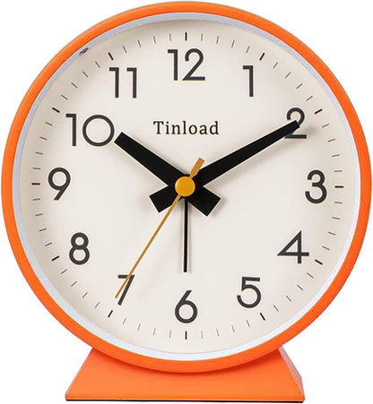 Tinload 4.5" Battery Operated Analog Alarm Clock, Small Silent Bedside Desk Clock with Night Light, Blue