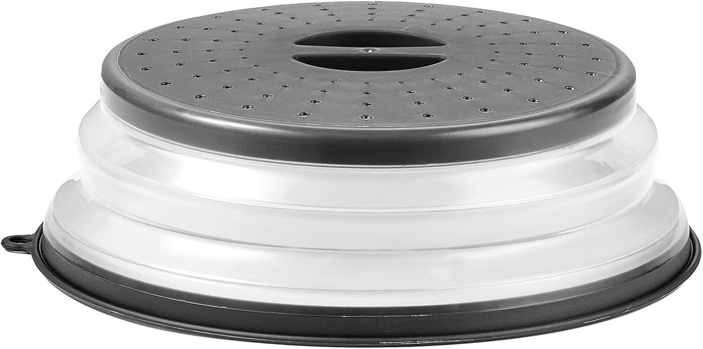 VEVOR Microwave Splatter Cover & Mat, 10.8" Collapsible Microwave Lid for Food, 500°F Heat-Resistant Silicone & Tempered Glass Splatter Guard for Plate Dish, Multi-Purpose Kitchen Gadget with Handle