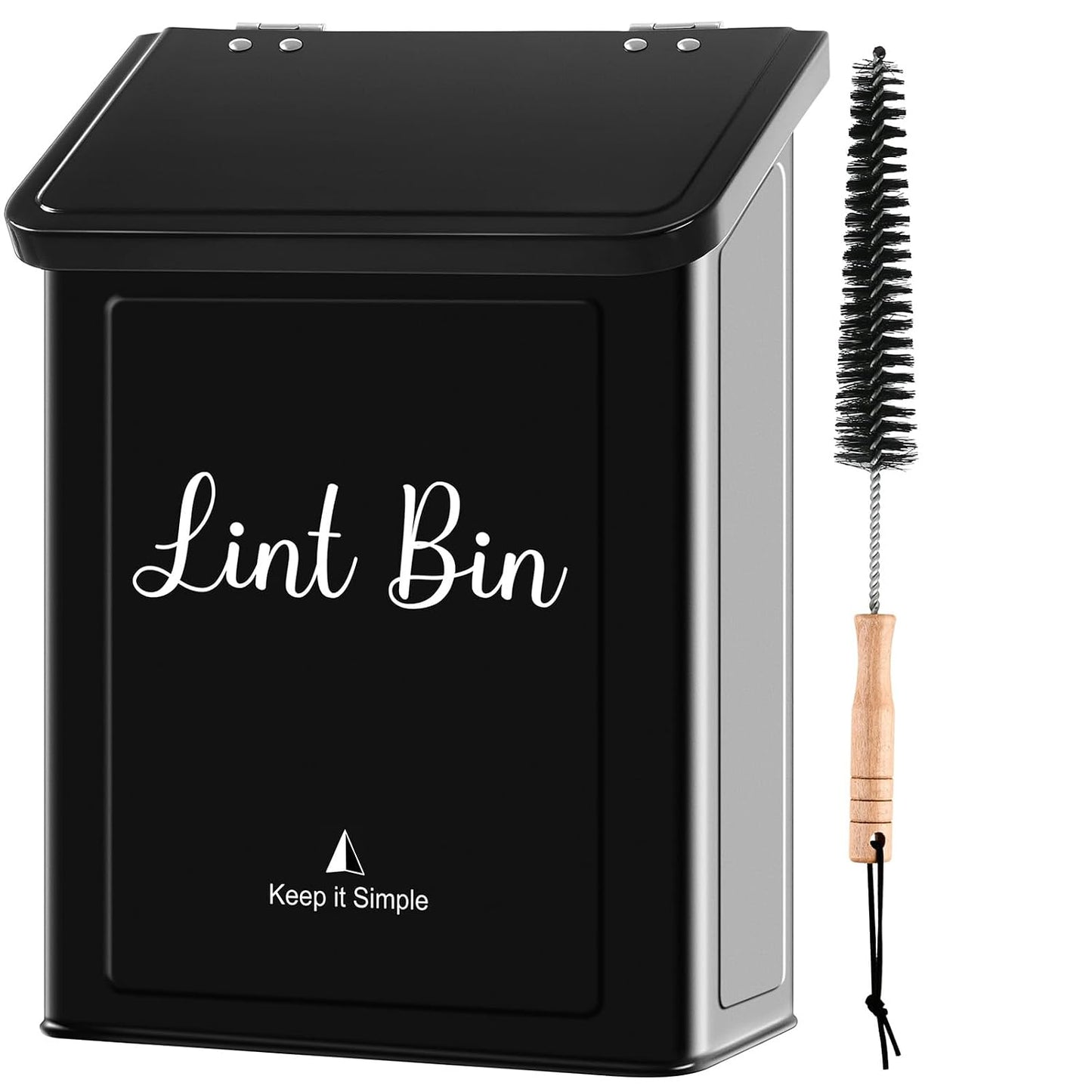 SUBEKYU Magnetic Lint Bin for Laundry Room Organization and Storage,White | Wall Mounted Metal Lint Box Holder Trash Can with Lid for Dryer,Lint Basket for Laundry Room Decor