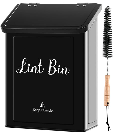 SUBEKYU Magnetic Lint Bin for Laundry Room Organization and Storage,White | Wall Mounted Metal Lint Box Holder Trash Can with Lid for Dryer,Lint Basket for Laundry Room Decor