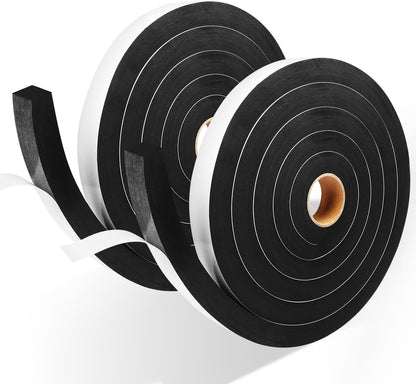 2 Rolls Foam Seal Tape for Door Window Insulation, Soundproof and Shockproof Foam Adhensive Strip, 3/8" Wx3/16 T Single Sided Foam Tape, Cold Air and Draft Closed Cell Seal Strip,Total 32FT