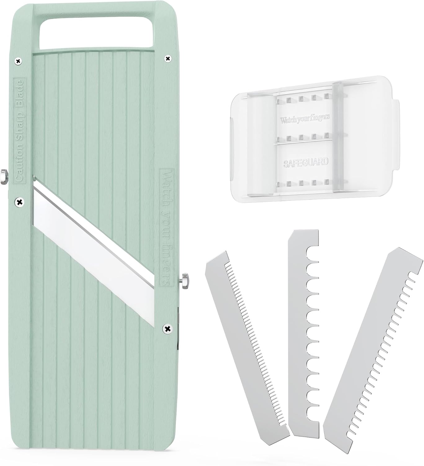 Vollum Mandoline Slicer Vegetable Cutter Stainless Steel Blades | Narrow handheld manual food slicer with interchangeable blades for precise, professional-style kitchen prep.