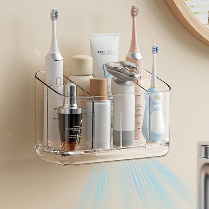 Toothbrush Holder Wall Mounted,Detachable Toothbrush and Toothpaste Holder | with Divider for Bathroom, Anti-Slip Electric Tooth Brush Holder Set with Drainage, Bathroom Accessory - Clear