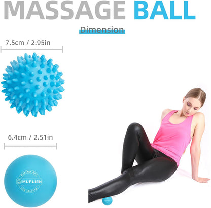 Massage Ball Set, Spiky Ball & Lacrosse Ball for Body Massage, Muscle Relief, Deep Tissue, Myofascial Release, Massager for Neck, Shoulder, Back, Foot or Muscle Tension (Blue)