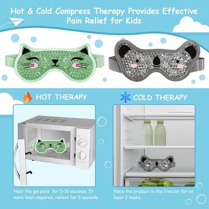 Kids Ice Packs 2 Packs Cooling Eye Mask with Soft Plush Backing for Children Boo Boos Sinus Headache Fever Patch for Kids (Green+Grey)