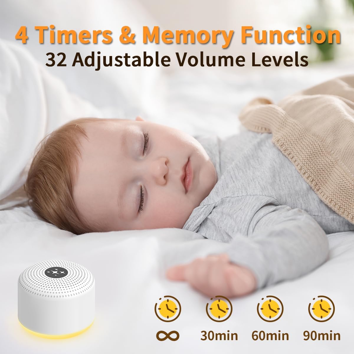 Soothing Sounds White Noise Machine Portable Sleep Machines with 30 Relaxing Sounds 12 Color Options 5 Adjustable Brightness 32 Volume Levels 4 Timer for Baby and Adult Perfect for Home Travel Office