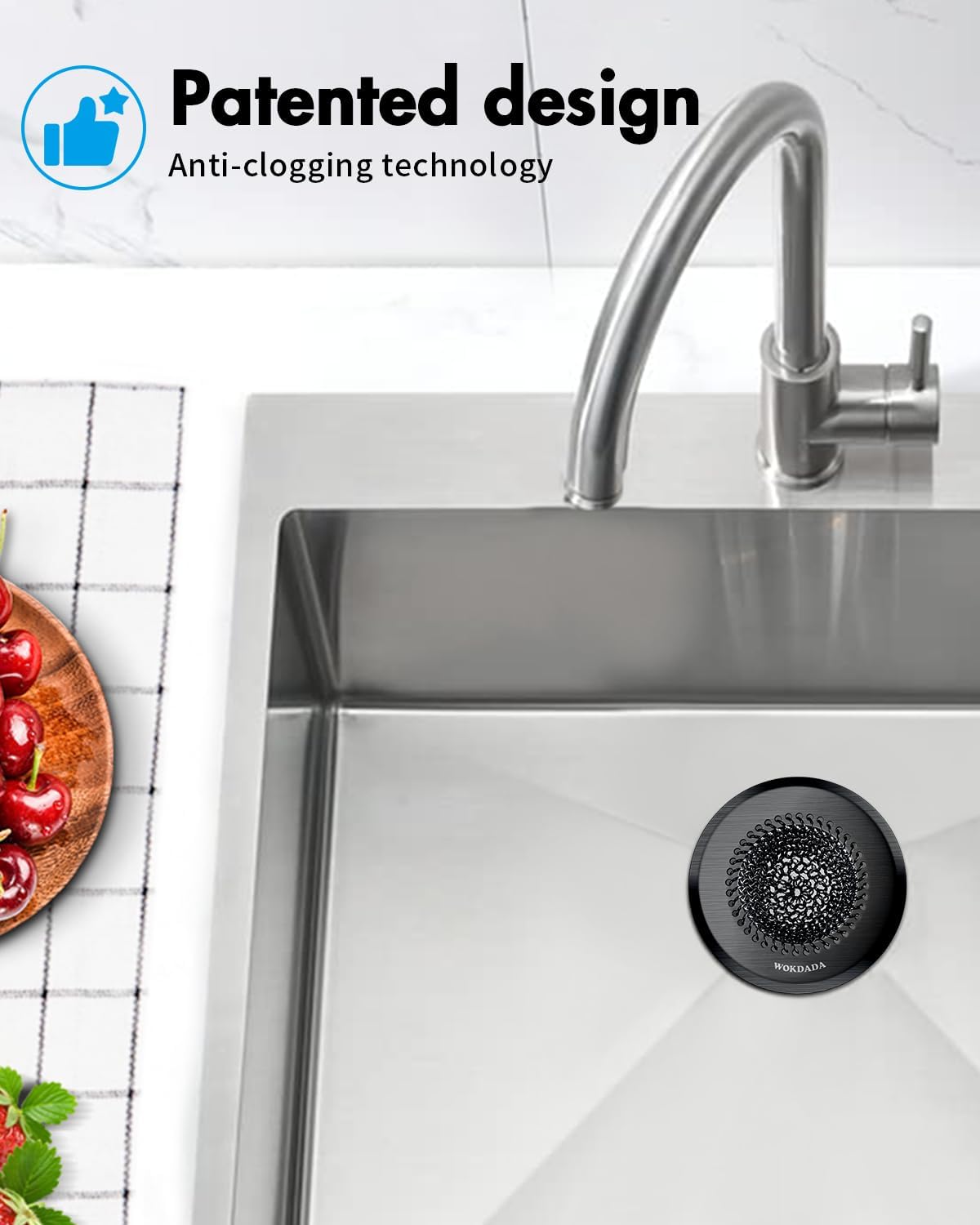 Kitchen Sink Drain Strainer,Patented Reversible Chain Mesh Basket Anti-Clog | Revolutionary Sink Strainer，Easy Clean，Fast Drainage，304 Stainless Steel Rust-Proof，4.4" Large Capacity Food Catcher，Handmade