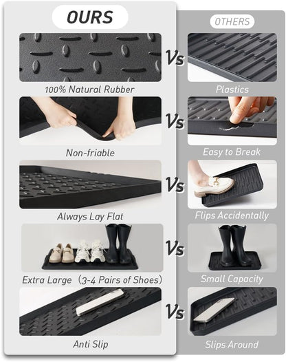 SUPENUIN Boot-Tray Heavy Duty Rubber Mat with Lip Waterproof Shoe Mat Tray for Entryway Indoor Outdoor Multi Use Catch All Trays Entryway Shoe Storage 16x27.5 Inches