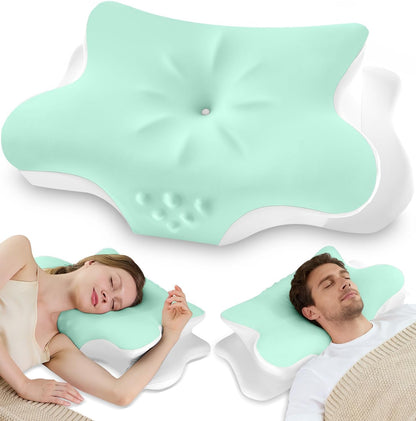 Cervical Neck Pillow for Pain Relief – Ergonomic Memory Foam Pillow for Side Sleeper Contour Orthopedic Bed Pillow for Neck Support with Cooling Cover – Ideal Christmas Birthday Gift for Women Men