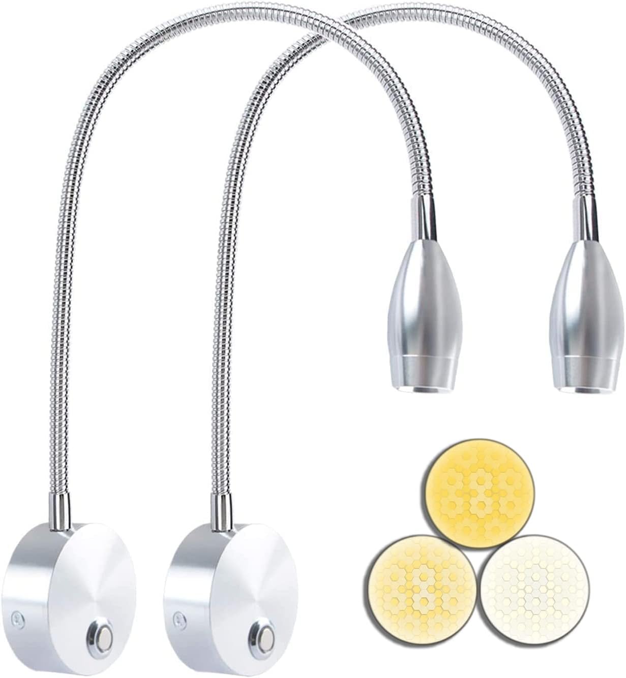 Adust Bedside Reading Light, Bedroom Reading Lamp, 3W LED Touch Dimmable Brightness Minimalist Wall Headboard Reading Lamp, Adjustable Colour Temperature, 3000k, 4000k, 6000k (Gold (2-Pack))