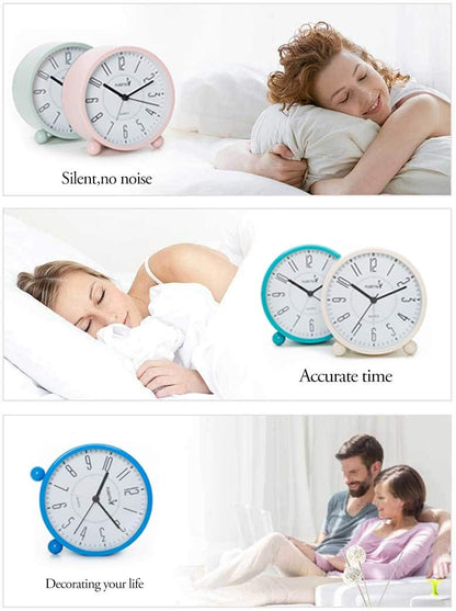 FLOITTUY Super Silent Metal Alarm Clock,Beep Wake Round Alarm Clock with Night Light,Battery Operated,Easy Set,Simple & Retro for Desk, Bedroom and Home Decoration(Creamy White)